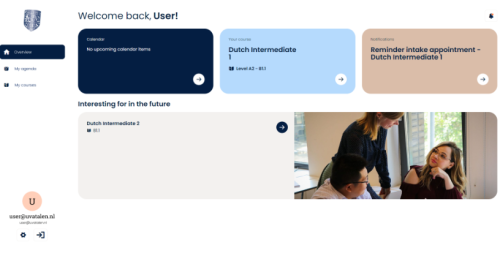 UvA Talen student dashboard where you can see your upcoming courses.